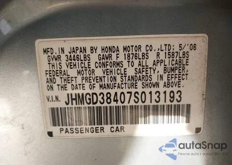 2007 Honda Fit z USA, uszkodzony, nr VIN JHMGD38407S013193